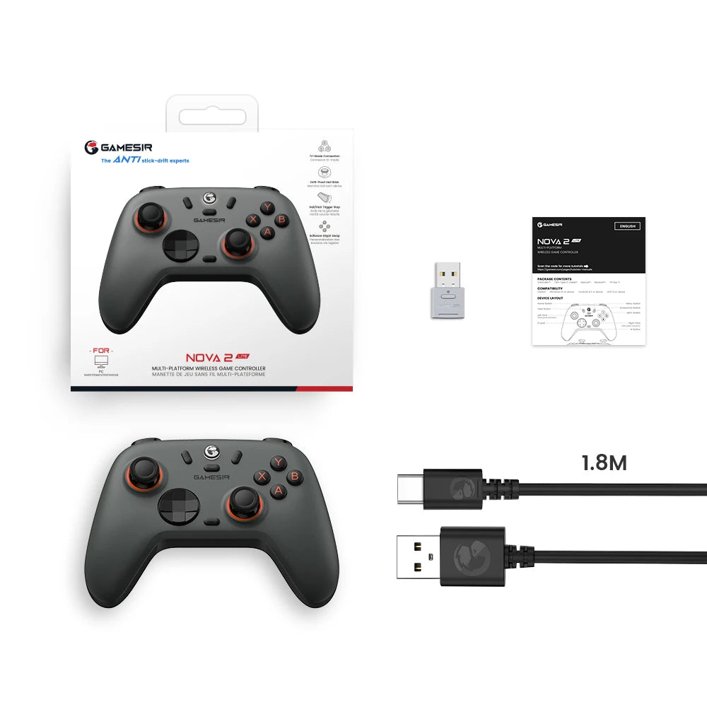 GameSir Nova 2 Lite Wireless Game Controller Switch Gamepad Hall Effect Joysticks Anti-Drift for Nintendo Switch / iPhone / Android / PC