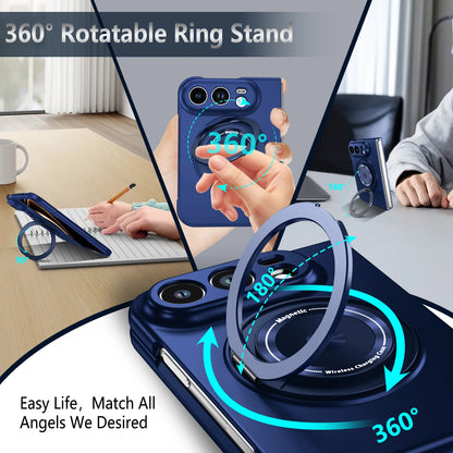Luxury for Magsafe Wireless Charging Rotating Magnetic Stand Phone Case for IPhone Duo 18 Fold Lens Protector Shockproof Cover