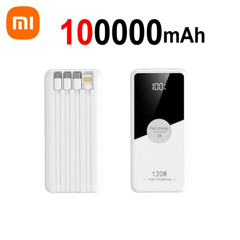PowerBank 200000mAh Large Capacity with 4 Cables Fast Charging Portable Battery Charger for IPhone16 15 14 Samsung Xiaomi
