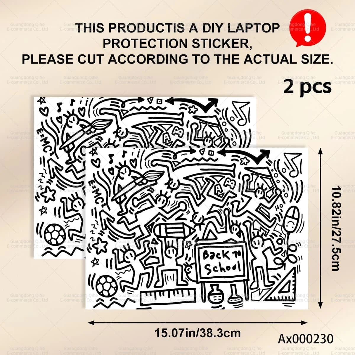 2Pcs Black White Doodle Laptop Skin, Waterproof Vinyl Graffiti Laptop Decal Art Stickers for MacBook HP Dell Universal Laptop