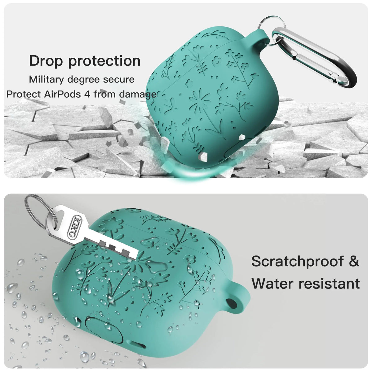 2025 New Flora Engraved Case for AirPods 4 Cover Shock-Proof Protective Silicone flower with Keychain for Apple Airpods 4 Case