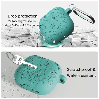 2025 New Flora Engraved Case for AirPods 4 Cover Shock-Proof Protective Silicone flower with Keychain for Apple Airpods 4 Case