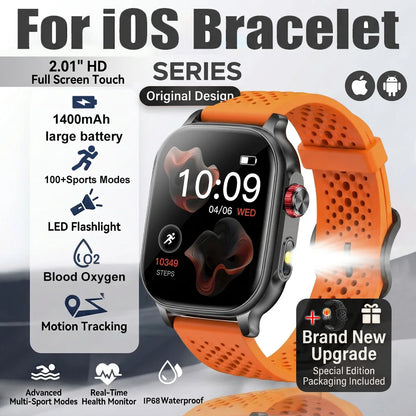 New1400mAh Large Battery Smart Watch 5ATM Waterproof LED Flashlight 100+ Sports Modes Heart Rate Fitness Tracker Men Smart Watch