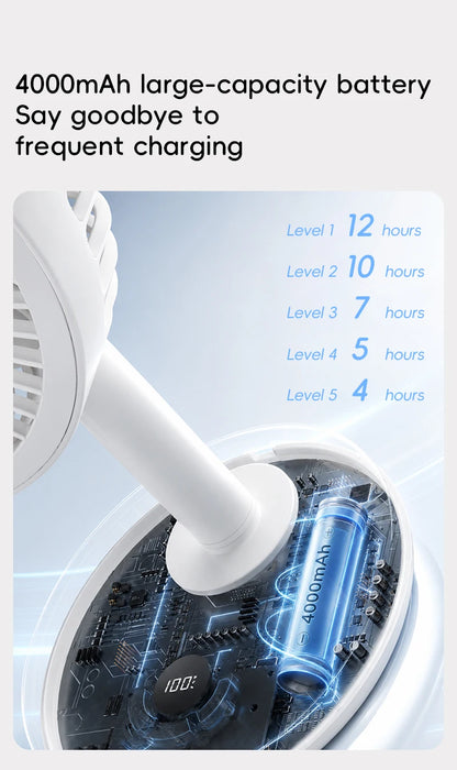 KINSCOTER Smart Oscillating Desk Fan 4000mAh USB Angle Adjustable Silent Rechargeable Fan 5 Wind Speeds for Home/Office/Gift