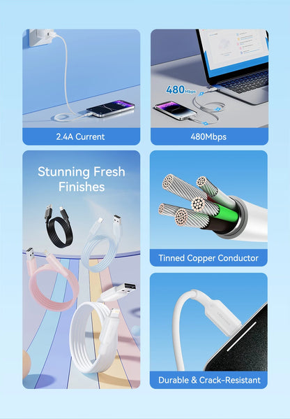 Vention Lightning Cable 2.4A for iPhone 14 13 12 11 8 Pro Max 2.4A USB A to Lightning Fast Charge Cord for iPad Phone Data Cable