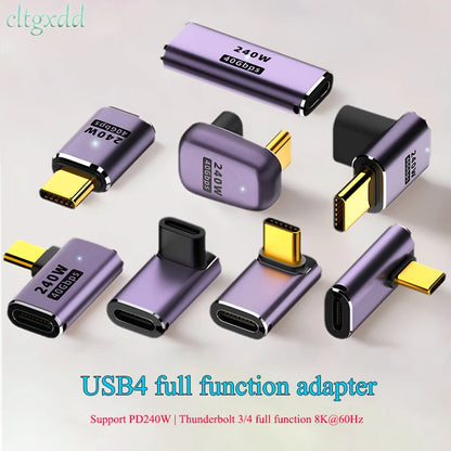 USB 4.0 PD 240W 8K 60Hz Charger Connector for Macbook 40Gbps High Speed USB C OTG U-Shape Straight Angle Male to Female Adapter