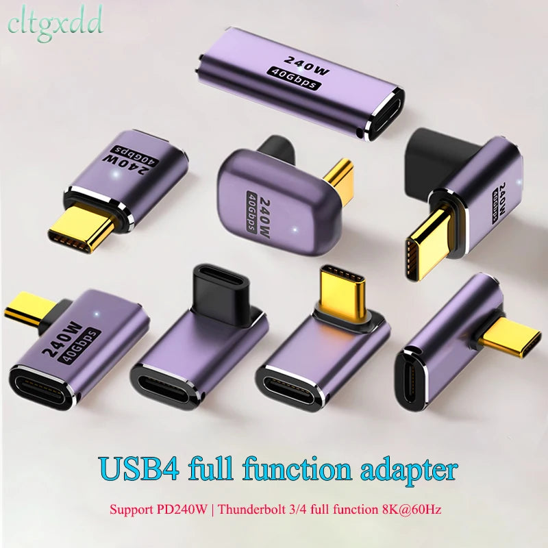 USB 4.0 PD 240W 8K 60Hz Charger Connector for Macbook 40Gbps High Speed USB C OTG U-Shape Straight Angle Male to Female Adapter