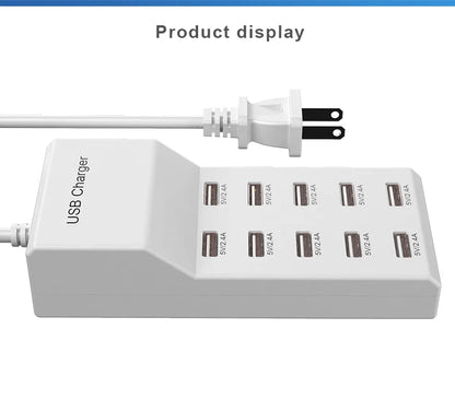 High Speed 10 Ports 5V USB Hub AC Charger Strip Adapter Portable USB Power Adapter for Home Office Travel Wall Charger EU Plug