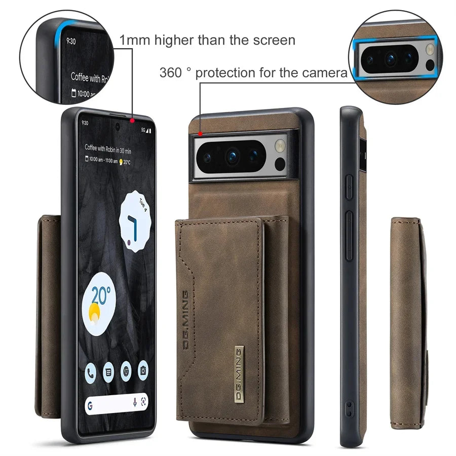Luxury Magnetic Leather Wallet Case for Google Pixel 9 Pro 8 7 7A 6 6A Fold Pixel9 XL Pixel7 Kickstand Credit Card Holder Cover