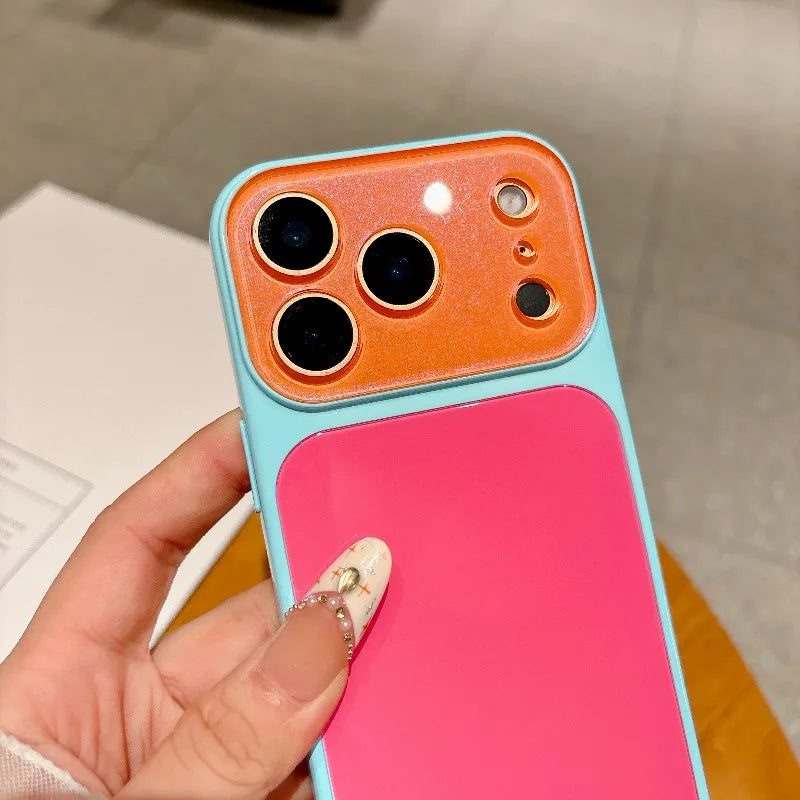 Fashion Dopamine Color-Block Phone Case for IPhone 18 Pro Max 17 16 15 14 Pro Max Candy-Color Glass Back Shockproof Phone Case