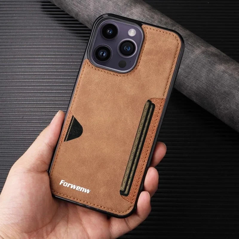 Retro Card Holder Phone Case for iPhone 18 17 16 15 14 13 12 11 Pro Max 17E Air XS XR SE 7 8 Plus Busines Wallet Leather Cover