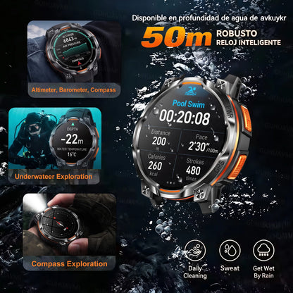 New Technology 2026 Offline Map GPS Smart Watch Men 1200mAh Battery Waterproof Compass Altimeter 100+Sports Military Smart Watch