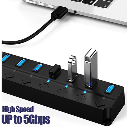 USB HUB 3.0 USB 2.0 Hub Multi USB Splitter Hub Use Power Adapter 4/7 Port Multiple Expander USB 3.0 Hub with Switch 30CM Cable