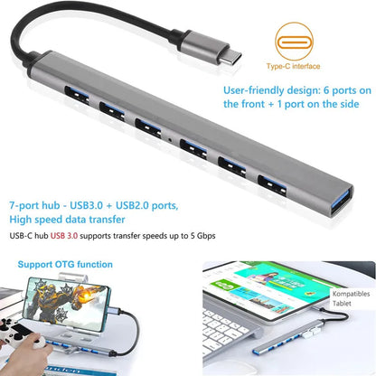 USB HUB Dock 3.0 7 Port USB 2.0 3.0 Hub Multi Splitter Adapter OTG Type C HUB For Lenovo HUAWEI Xiaomi Macbook Aluminum Alloy