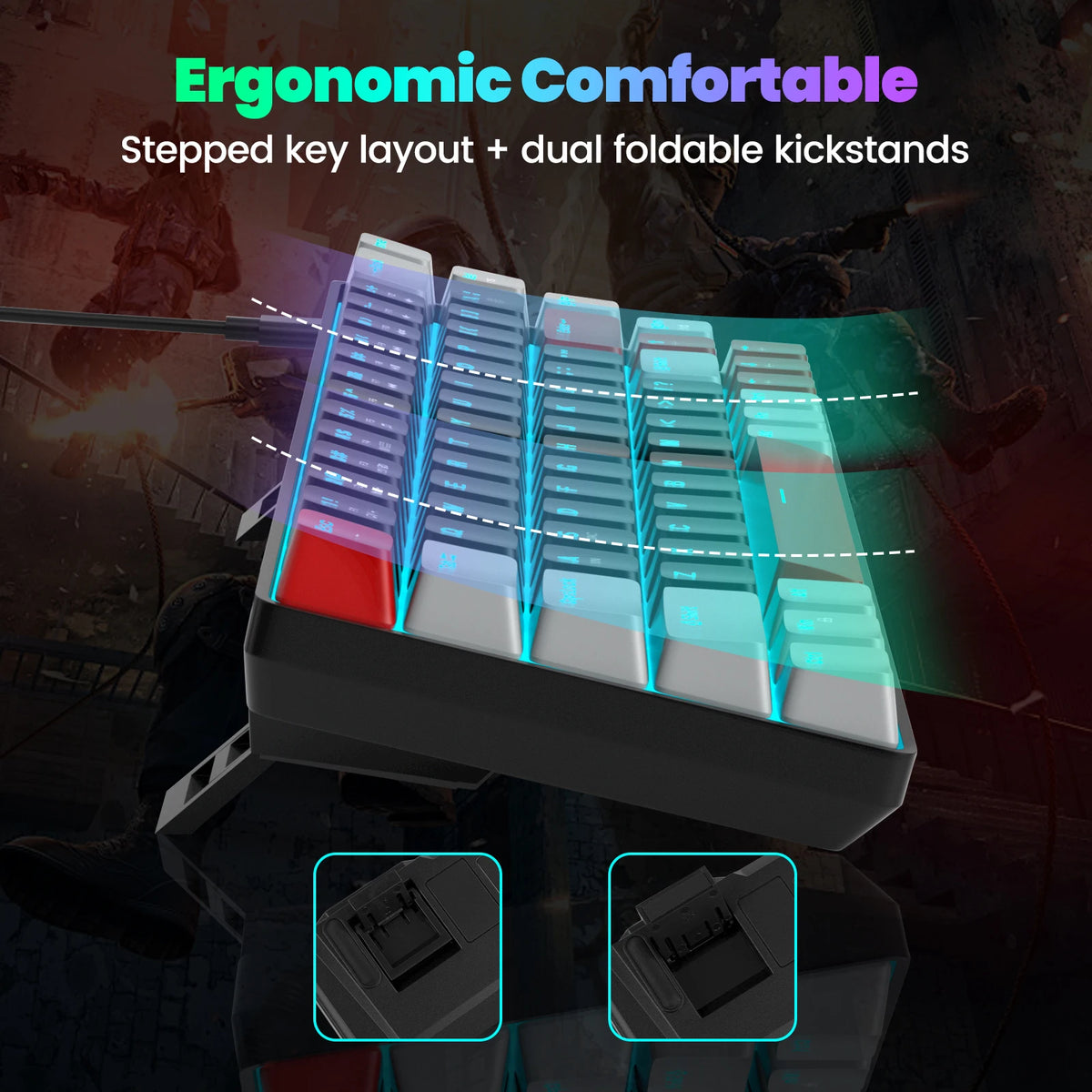 FocusOnPC MK-BOX Portable 60% Mechanical Gaming Keyboard, 68 Keys Compact Wired Keyboard with LED Backlight for Gaming & Office, Compatible with PC, Laptop & Mac, Free Random Mouse Pad Included