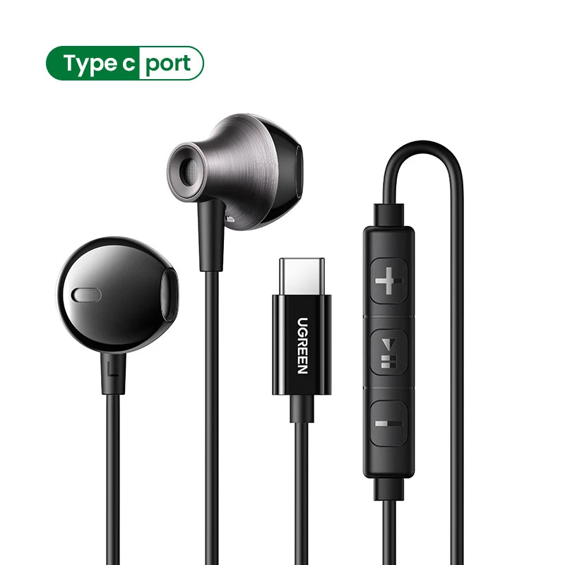 UGREEN Semi-open 3.5mm USB Type C Wired Earbuds with Microphone, Wired Earphones Headphones HiFi Stereo,For Most with 3.5mm Jack