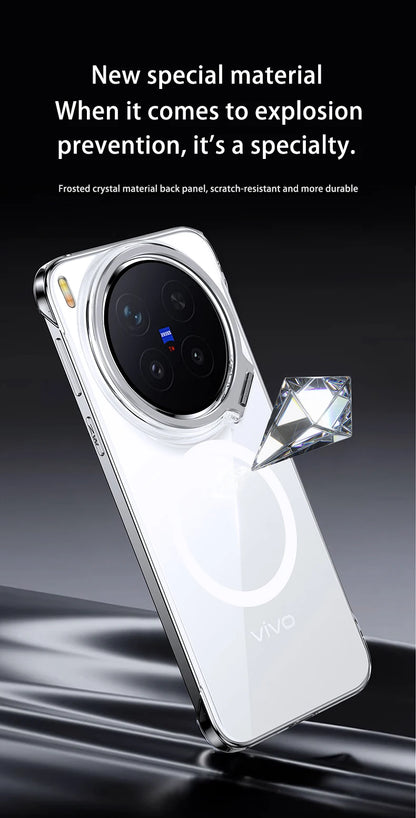 Acrylic Slim Frameless Transparent Case For Magsafe VIVO X300S X300 Pro Ultra Wireless Charging Lens Metal Stand Holder Cover