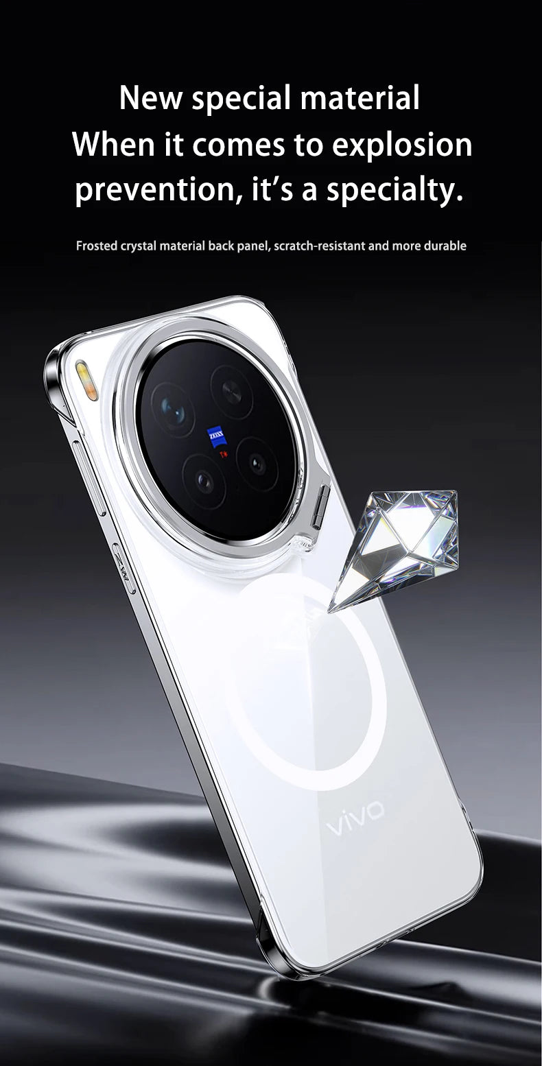 Acrylic Slim Frameless Transparent Case For Magsafe VIVO X300S X300 Pro Ultra Wireless Charging Lens Metal Stand Holder Cover