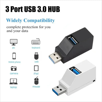 USB 3.0 Hub Adapter 3-Port High Speed Extender - Multi-Function Splitter  Adapter for PC/Laptop/Mouse with USB 2.0 Compatibility
