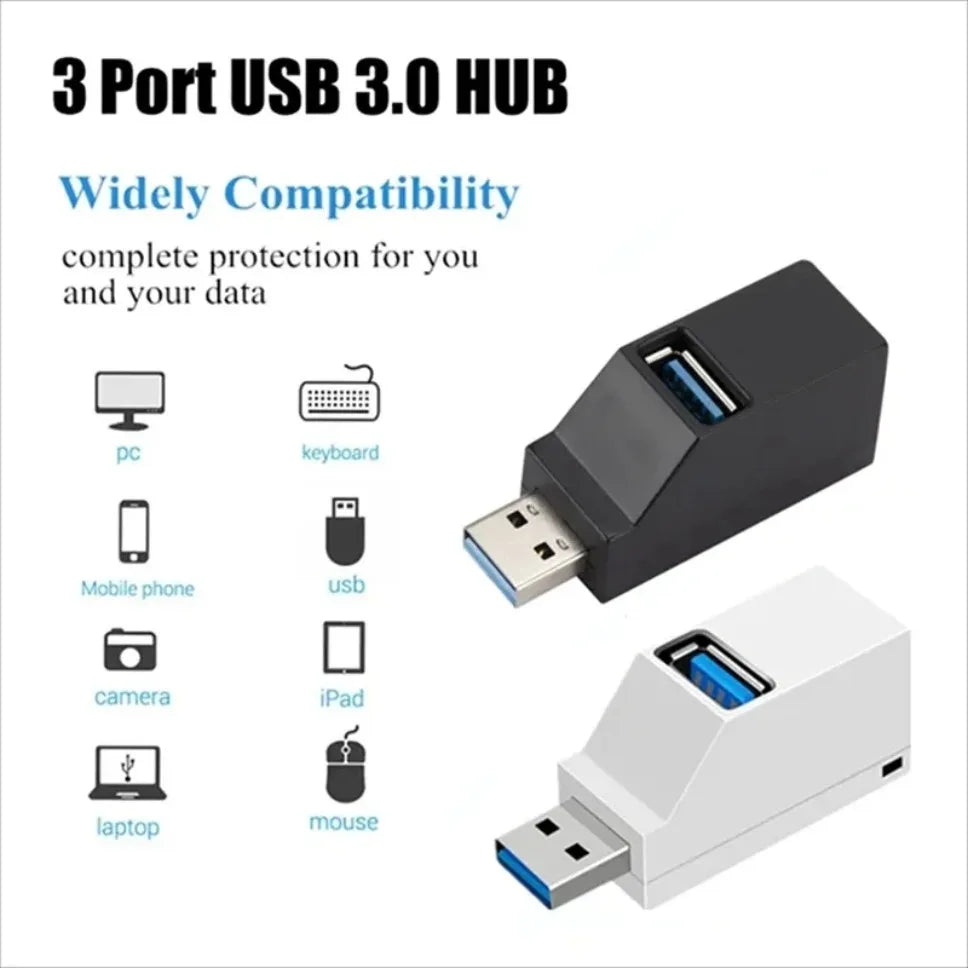USB 3.0 Hub Adapter 3-Port High Speed Extender - Multi-Function Splitter  Adapter for PC/Laptop/Mouse with USB 2.0 Compatibility
