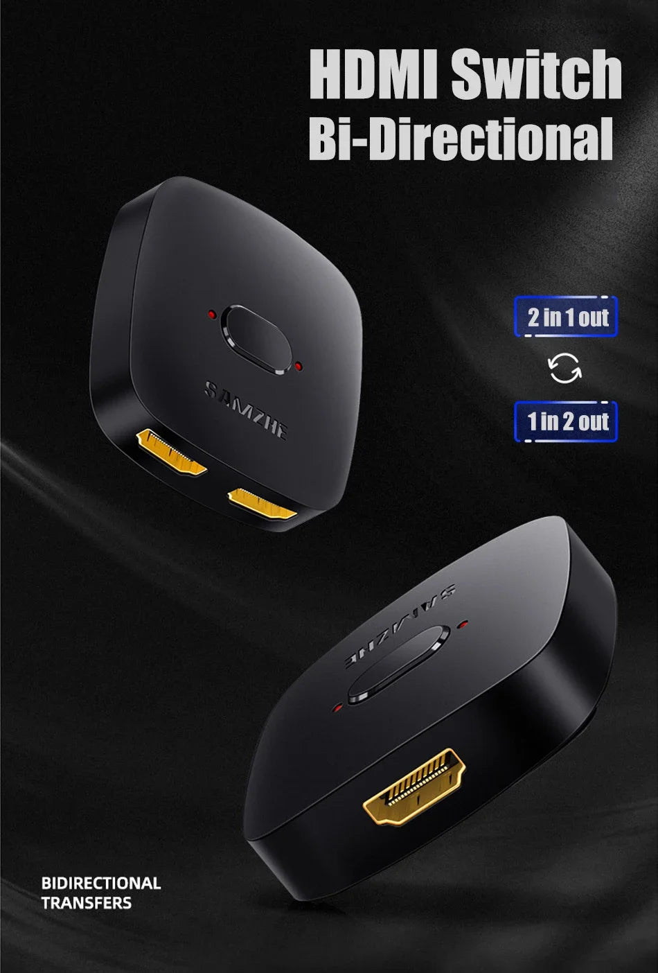 SAMZHE HDMI-compatible Splitter 4K HDMI-compatible Switch Bi-Direction Adapter HDMI Switcher 2 in 1 out for Laptop PC