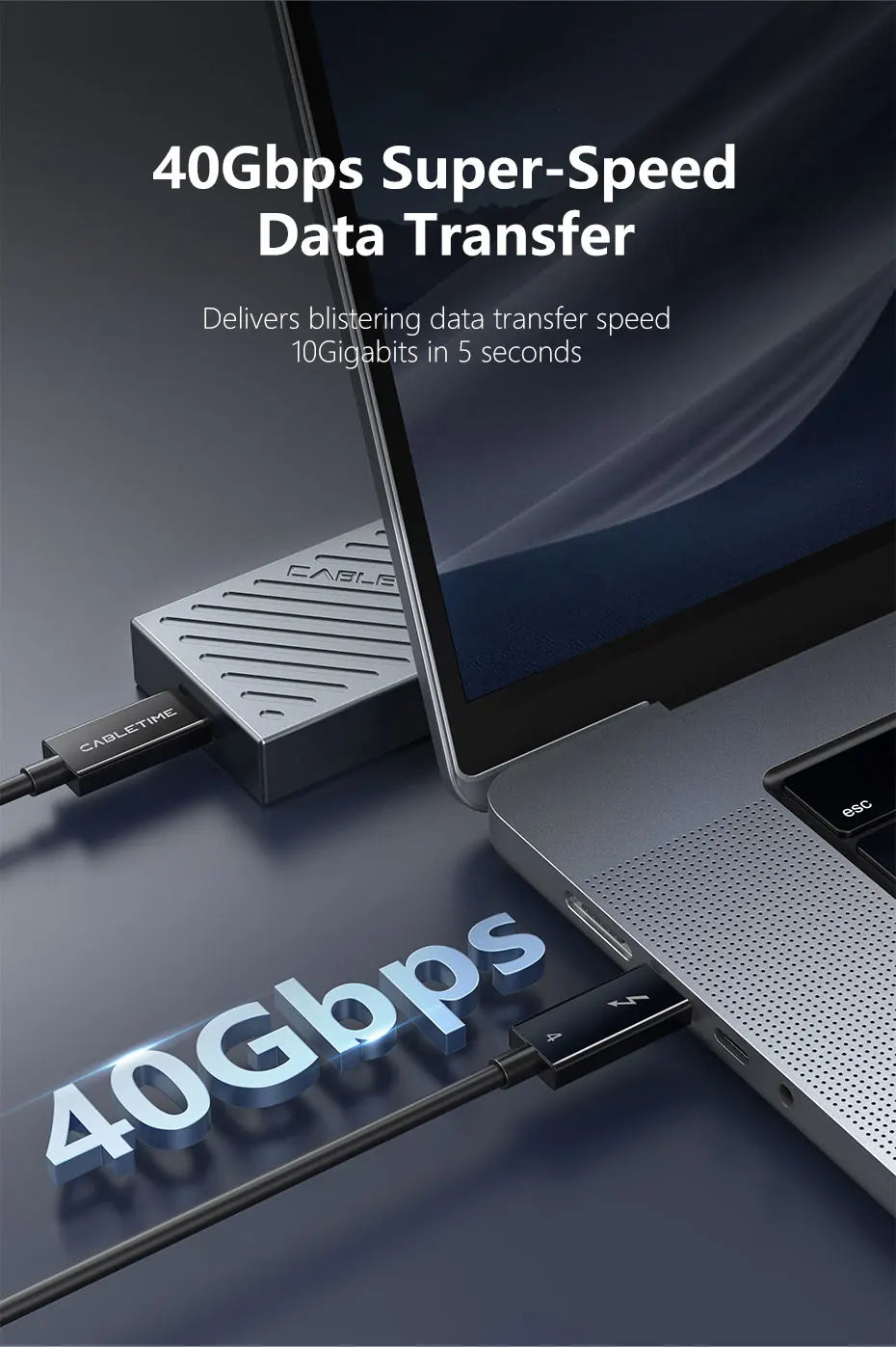 CABLETIME USB C to USB C Cable PD 240W Thunderbolt 4 40Gbps Type C to C 8K 60Hz Cable for Macbook Pro Fast Charge Cable