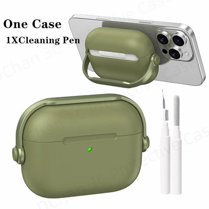 For AirPod Pro3 Case With Lock Shockproof Protective Cover with Cleaner Kit For Airpod 4 Case For AirPods Pro 3 Phone Stand Case