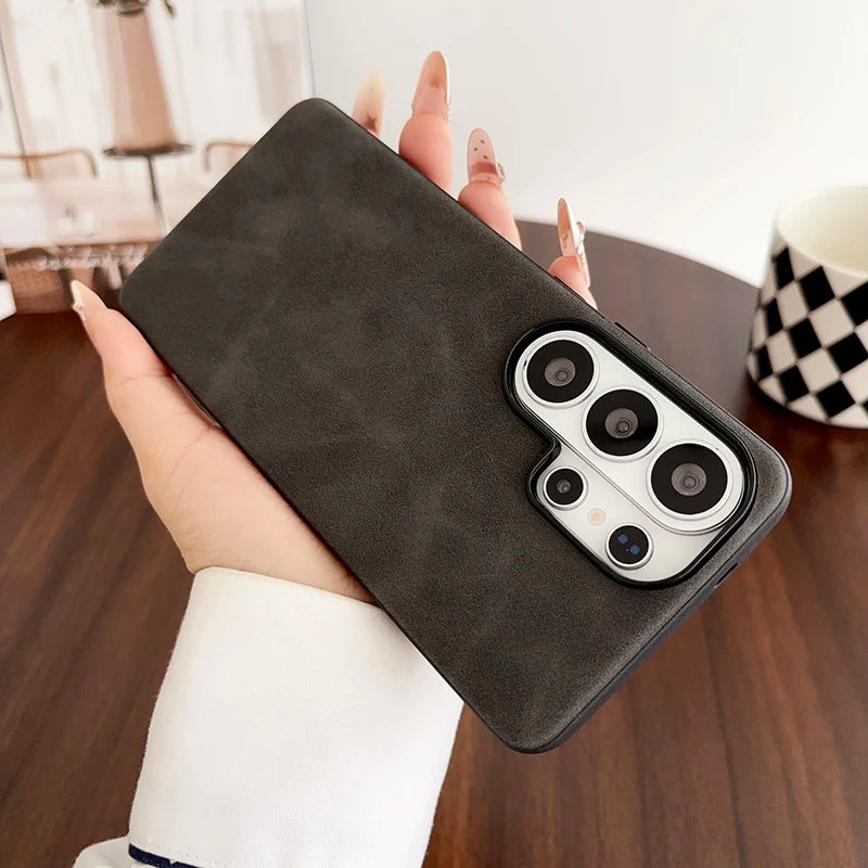 Vintage Suede Leather Phone Case For Samsung Galaxy S26 S25 S24 S23 S22 Ultra Shockproof Matte Retro Texture Protective Cover