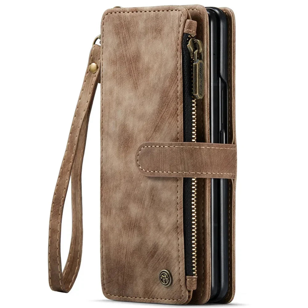 Leather Case for Samsung Galaxy Z Fold 8 7 6 Fold 5 4 3 Flip Purse Book Coque Retro Wallet Vintage Card Slots S-pen Holder