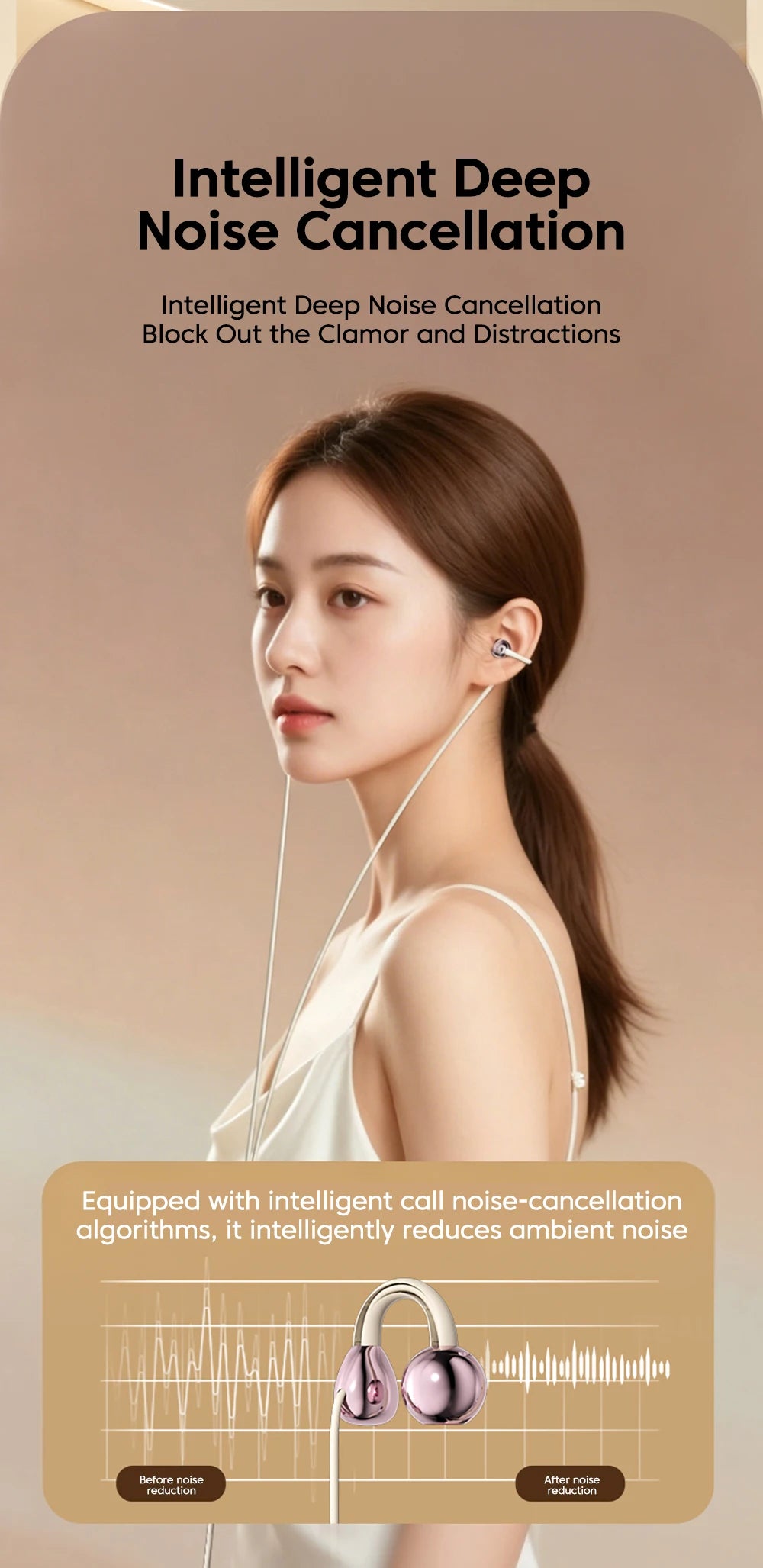 3.5MM/Type C Wired Headphones With Microphone HiFi Sound Ear Clip Non-in-ear Wired Earphones for iphone 15 16 17 Samsung