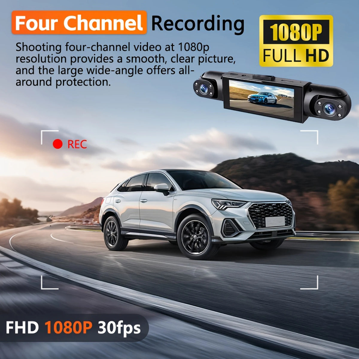 4 Channel Dash Cam 360° Car Video Recorder Black Box with Night Vision 24/7 Parking Monitor G-Sensor Loop Recording Auto Parts