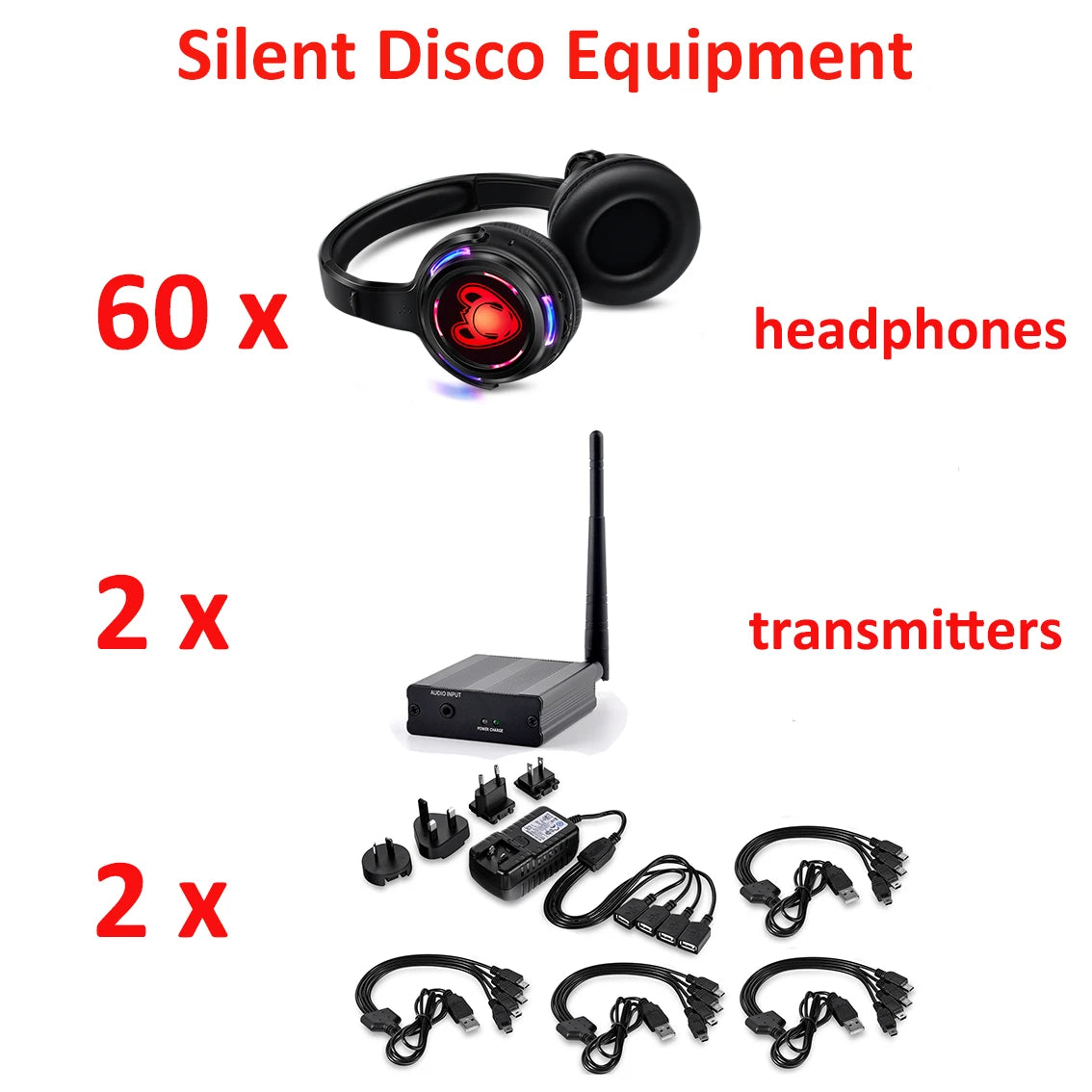 Best Silent Disco Headset Party System LED Flashing Headphones with 3-CH 500M  Transmitter- RF Wireless For iPod MP3 DJ Music