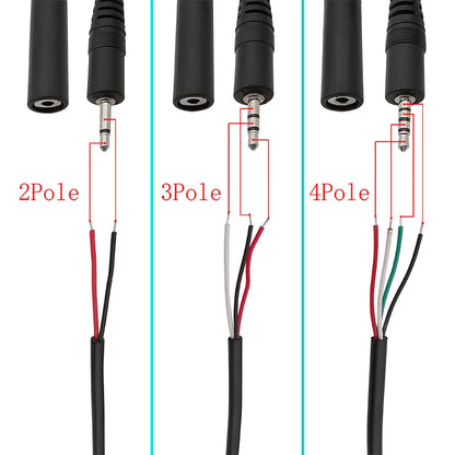 3Pcs 2.5mm/3.5mm Male Female 2/3/4Pole Mono/Stereo Aux Plug Jack Connector To Bare Wire End For DIY Audio Headphone Cable Repair