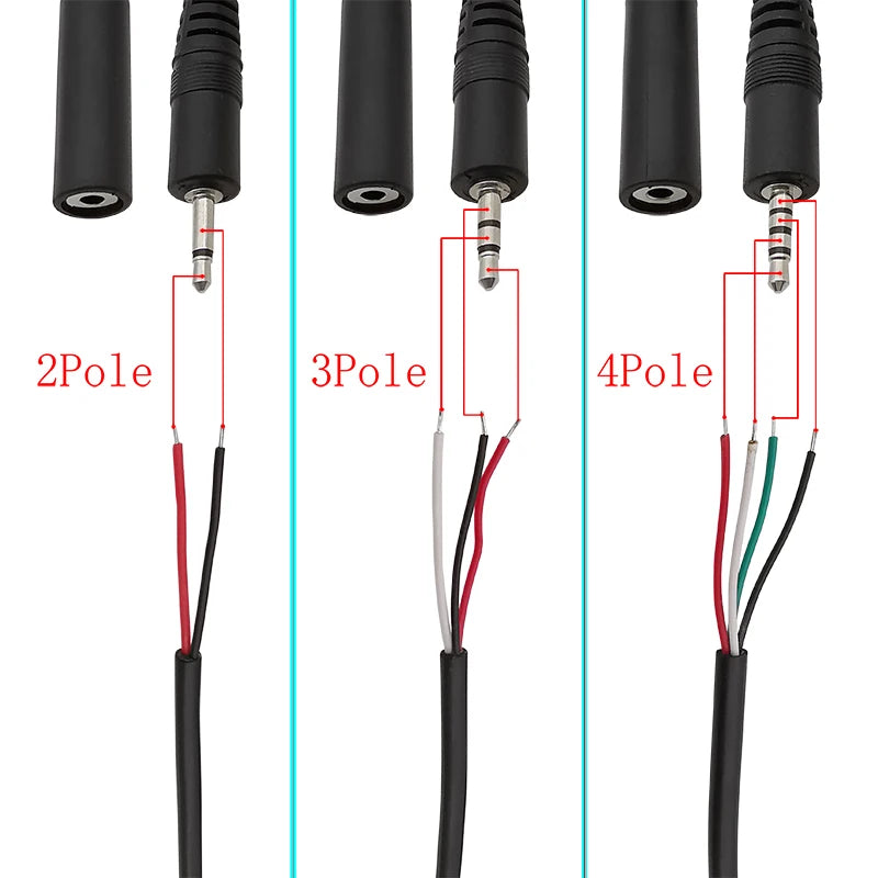 3Pcs 2.5mm/3.5mm Male Female 2/3/4Pole Mono/Stereo Aux Plug Jack Connector To Bare Wire End For DIY Audio Headphone Cable Repair