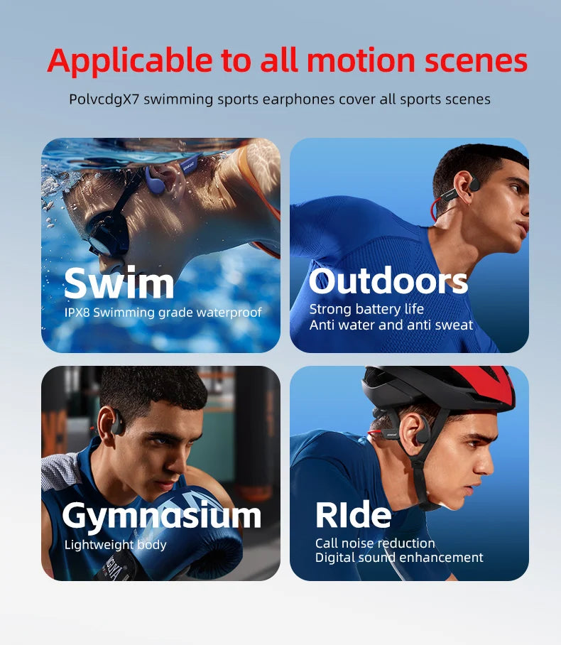 POLVCDG Bone Conduction Headset X7 IPX8 32GB Memory 5.3 Bluetooth Wireless Headset with Microphone Waterproof Swimming 2023new