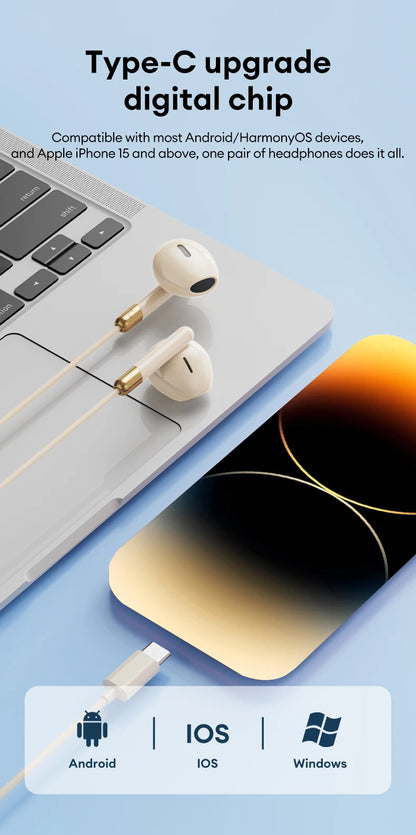Lenovo Y106 3.5mm TypeC Wired Earphone With Microphone In Ear Wire-controlled Headset HiFi Sound Gaming Earbuds Low Latency New
