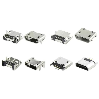 10PCS Micro USB Android Female Charging Socket, Flat Edge Crimped Type, 5Pin, 4 Mounting Pins, SMD & DIP Tail Connector