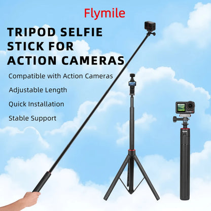 Flymile Tripod Selfie Stick Vlog Handle for DJI Pocket 3/Action 5 Pro/Insta360 X5/Gopro Accessories 62.99/55.1in Extendable