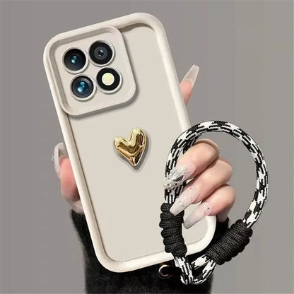 3D Plating Love Heart Phone Case For iPhone 17 16 15 14 13 12 11 Pro Max 17 Air X XS Max XR 7 8 Plus Lanyard Bracelet Soft Cover
