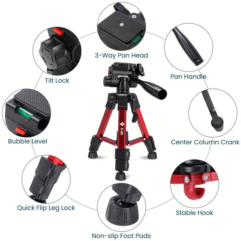 24.8 Inch Lightweight Tripod for Smartphone 360 Rotation Live Broadcast Vlogging and Micro Single Camera Photography