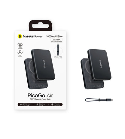Baseus Qi2.2 Magnetic Power Bank 30W USB-C & 25W Wireless Charging 10000mAh Card-Slim NFC Battery Monitoring for iPhone Samsung