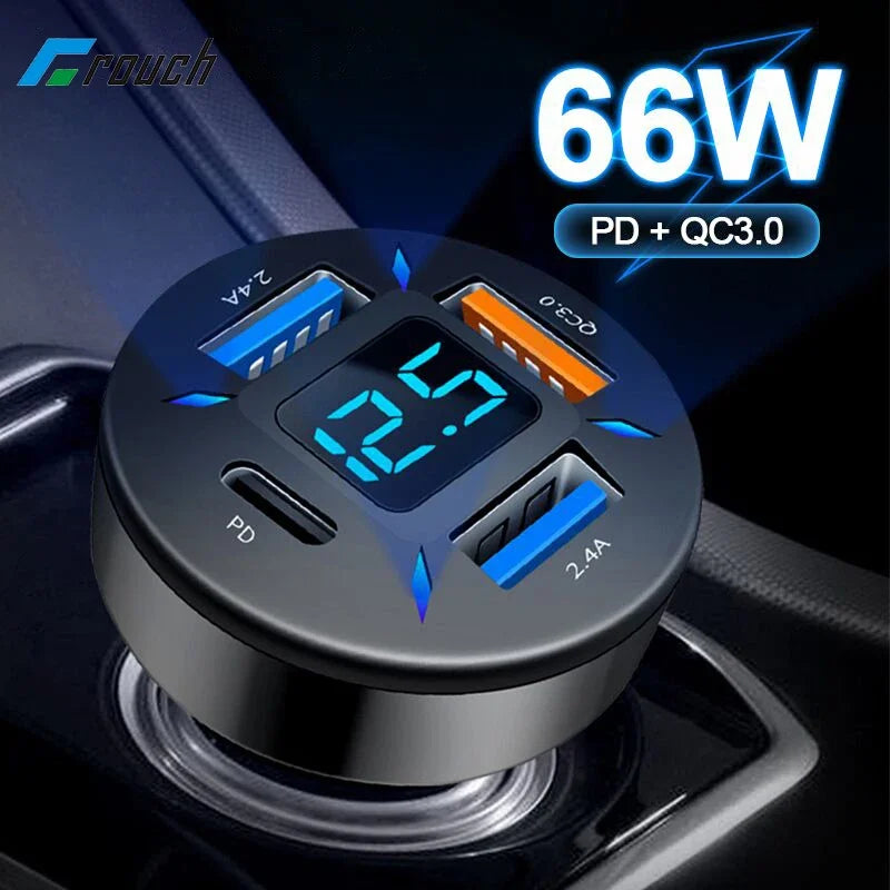 PD Quick Car Charger QC3.0 2.4A 4 Ports USB Fast Charging Car Adapter Cigarette Lighter Socket Splitter For iPhone Xiaomi