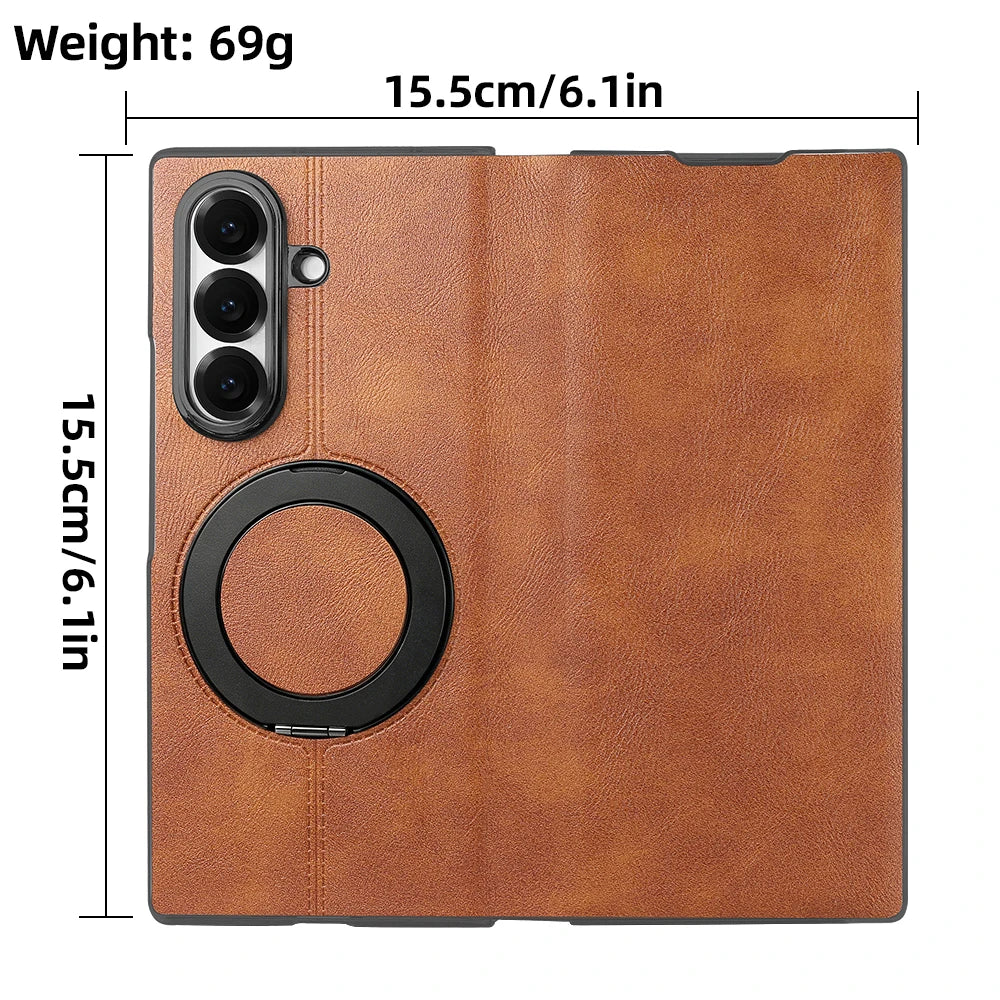 Magnetic Plain PU Leather Flip Phone Case With 360° Rotatable Ring Kickstand Holder for Samsung For Galaxy Z Fold 8 Ultra 7/6