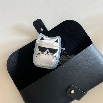 Cute Cartoon Sunglasses Cat Earphone Case For Airpods Pro 2 Bluetooth Headphone Cover For AirPods 4 3 2 Protective Case Keychin