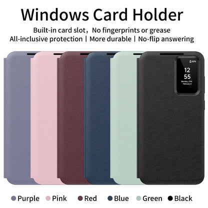 Premium Leather S-view LED Dispaly Window Leather Case For Samsung S26 Ultra S25 Edge S24 S23 S22 FE Plus A57/37 Card-slot Cover