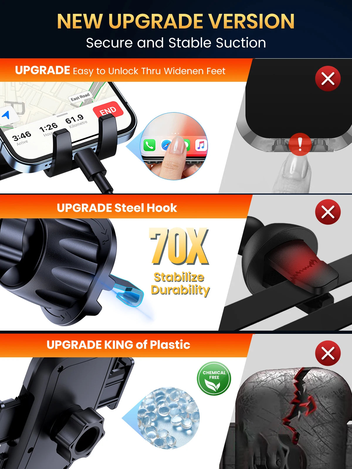 TOPK Upgraded Hook Clip Car Holder FOR Phone, Air Vent Universal Mount, Super Stable Fit for iPhone Truck Smartphones