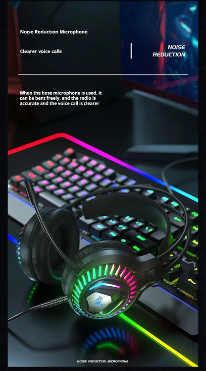 AULA S605 Wired Gaming Headset 50mm Driver Dual 3.5mm+USB RGB Bass for PC/Laptop/PS4/Over-Ear Headphones