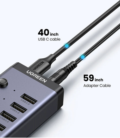 UGREEN USB C Hub 7-Port USB3.0 Splitter with Individual OFF/ON Switch LED Indicator for Desktop PC Laptop USB Ports Extender
