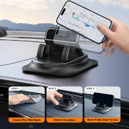 One-Hand Operated Dash Phone Clip, Shockproof 360° Rotatable Holder for Car, Perfect Angle Adjustable for Landscape & Portrait
