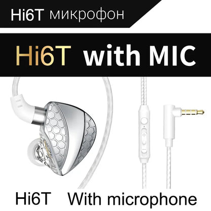 QKZ Hi6T In-Ear Headphones, Studio Monitors, Wired Bass Control, Mobile, Running, Live Streaming